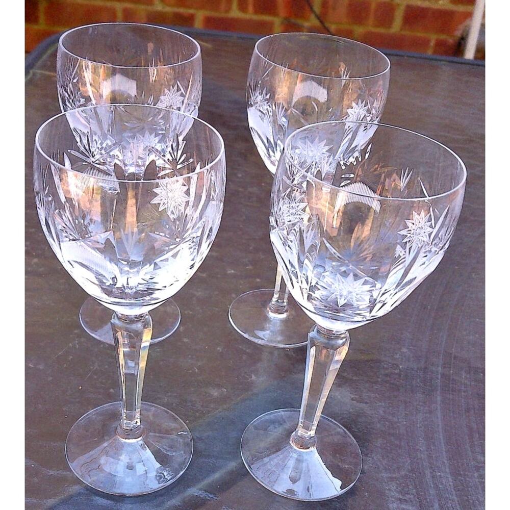 Vintage Lyngby Heidelberg Mouth Blown Crystal Red Wine Glasses Set of 4